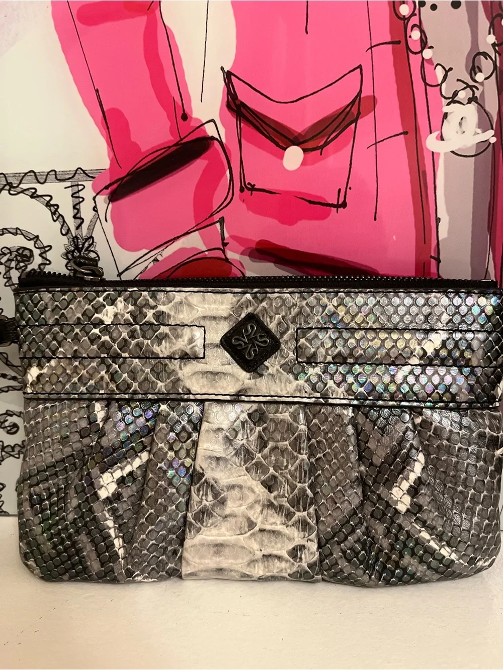 Simply Vera Vera Wang Iridescent Gray Snakeskin-Effect Wristlet Clutch